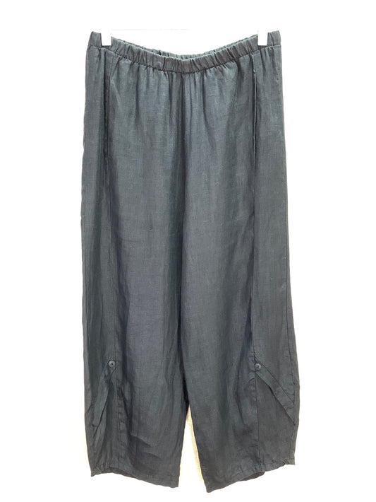LISA BAYNE black Linen Wide Leg Pull On Lagenlook Crop Pants - S