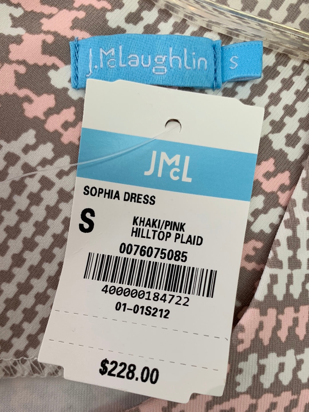 NWT - J. MCLAUGHLIN khaki pink Hilltop Plaid 3/4 Sleeve Sophia Dress - Small