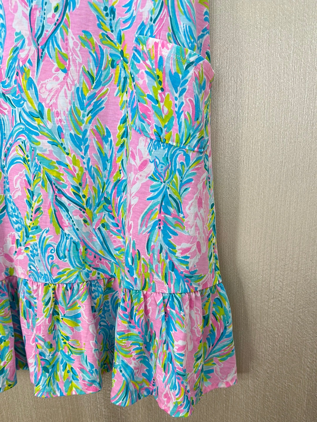 LILLY PULITZER pink blue Unicorn Sea Pima Cotton Kristen Flounce Dress - XXS