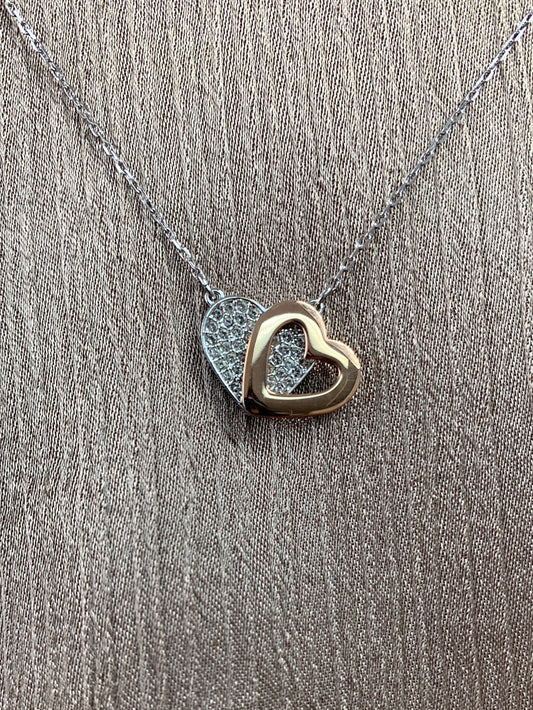 SWAROVSKI silver tone & gold tone Double Heart Necklace - 14.75" - 16.5"