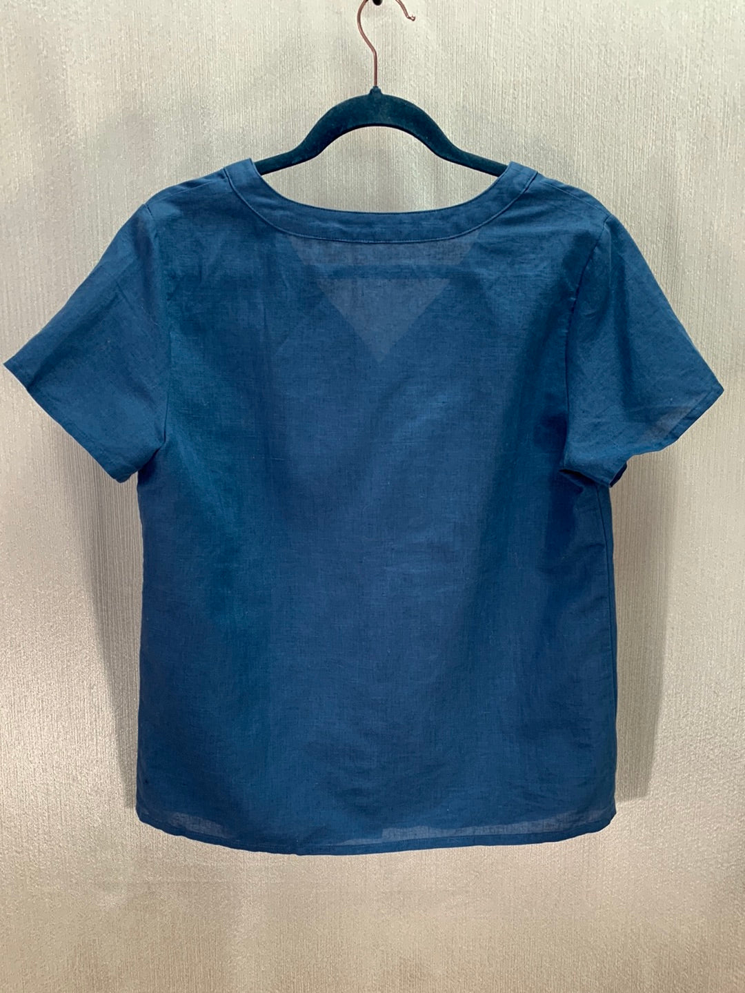 GRAE COVE blue Linen Cotton Button Up Short Sleeve Blouse - S