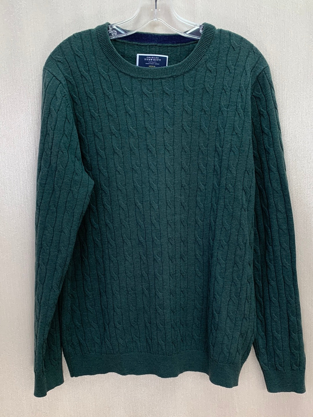 CHARLES TYRWHITT dark green Lambs Wool Sweater - M