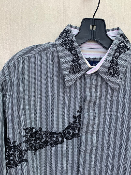 ENGLISH LAUNDRY black white stripe Hand Sewn Embroidered Shirt - M