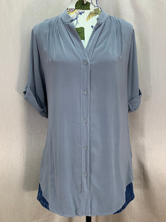 MAEVE ANTHROPOLOGIE grey Silk Short Sleeve Button Up Juni Blouse - S