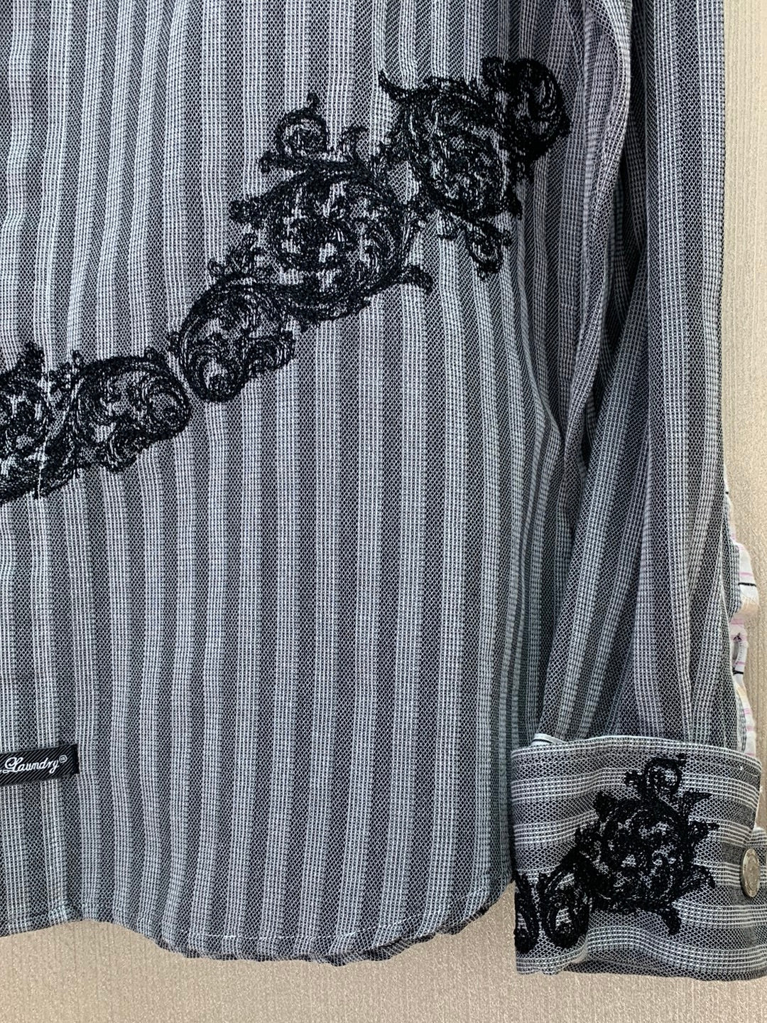 ENGLISH LAUNDRY black white stripe Hand Sewn Embroidered Shirt - M