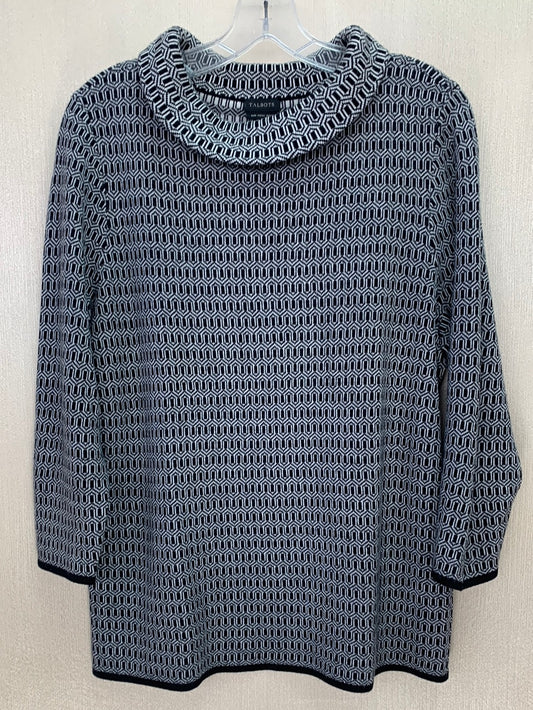 TALBOTS black white pattern Merino Wool 3/4 Sleeve Sweater - L
