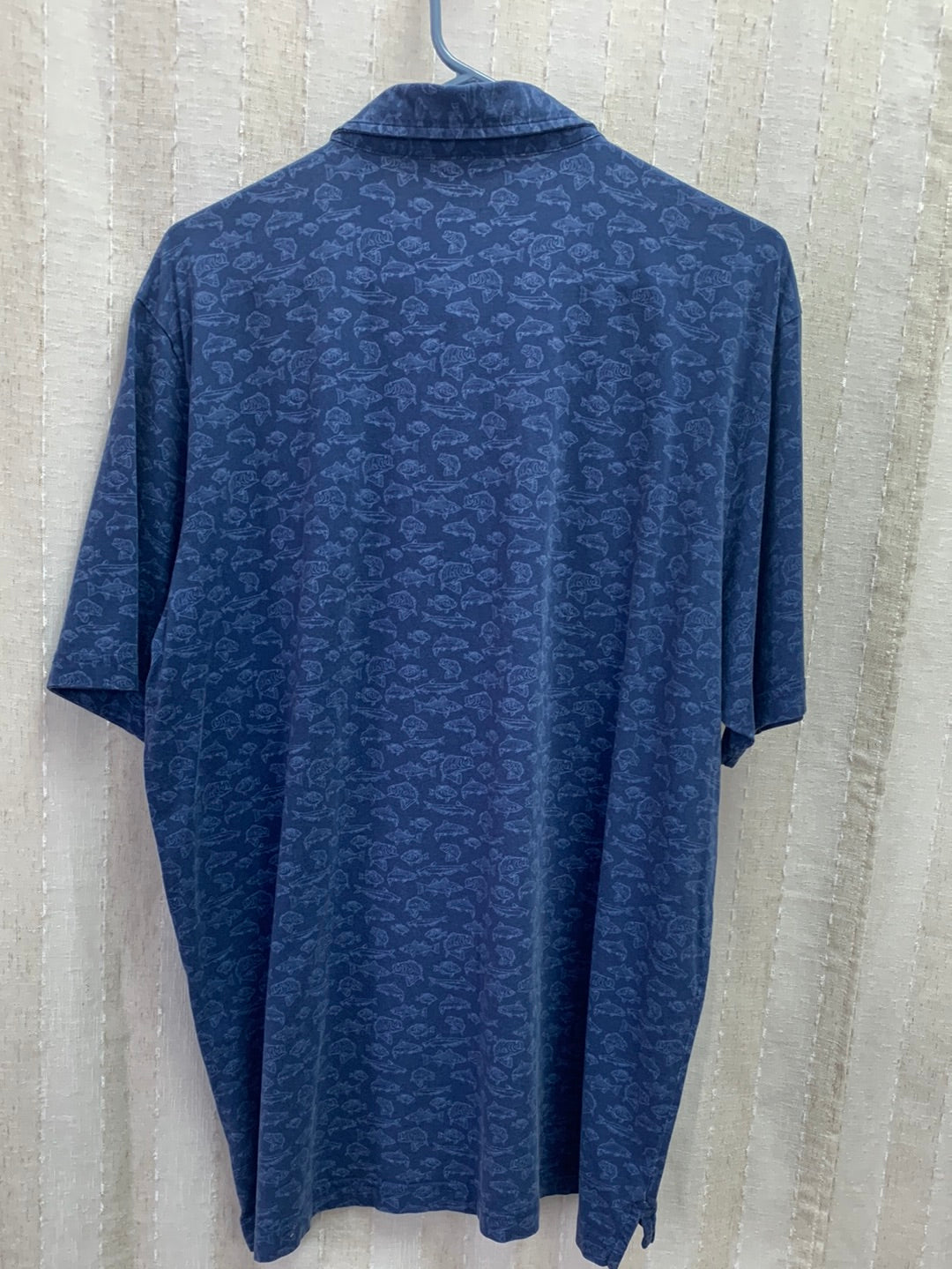 PETER MILLAR blue fish print Pima Cotton Short Sleeve Polo Shirt - XL