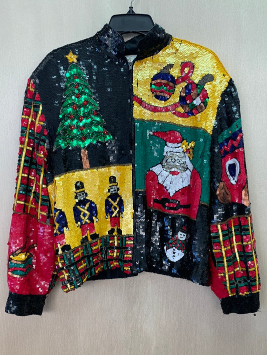 Vintage (flaws) - JUST FABULOUS Silk Sequin Holiday Bomber Jacket - L