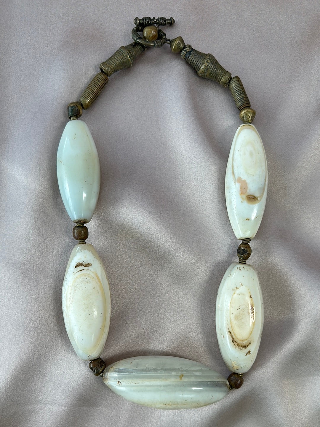 African White Agate Trade Bead Necklace - 20" | each beads 2" - 2.5"