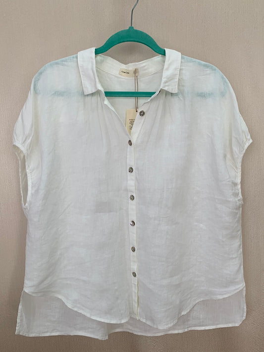 NWT - GRAE COVE off white 100% Linen Abalone Button Up Blouse - L
