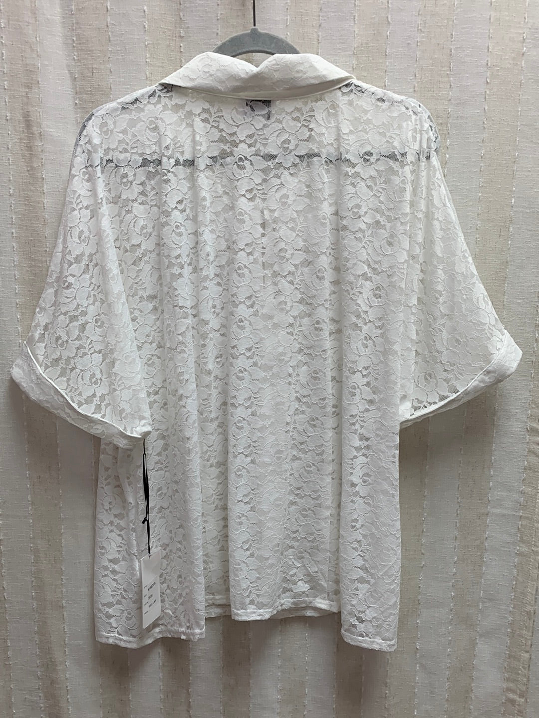 NWT - UNIQUE VINTAGE ivory Short Sleeve Lace Collared Button Blouse - 5X / 26