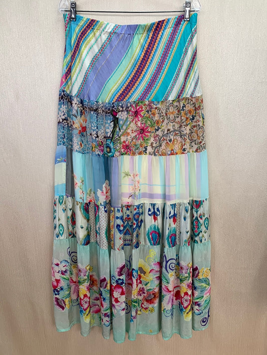 JOHNNY WAS floral print Patchwork Silk Sundance Mercado Maxi Skirt - M