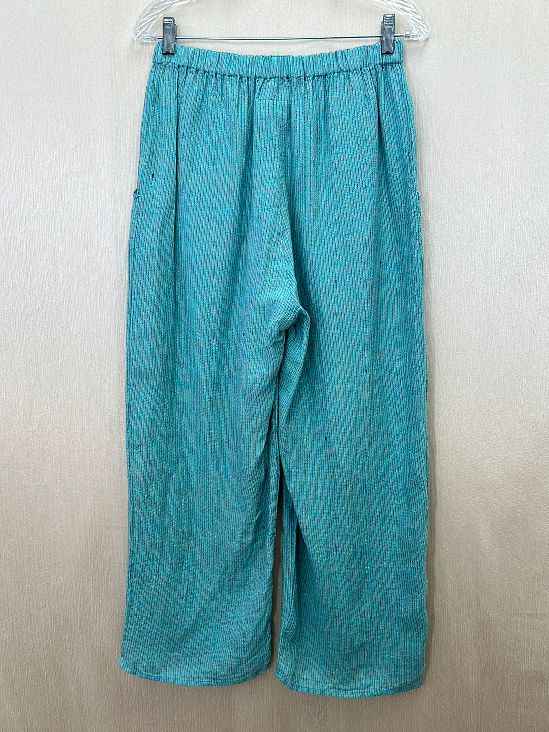 FLAX aqua stripe Linen Sleeveless Button Shirt & Pull On Pants Set - S