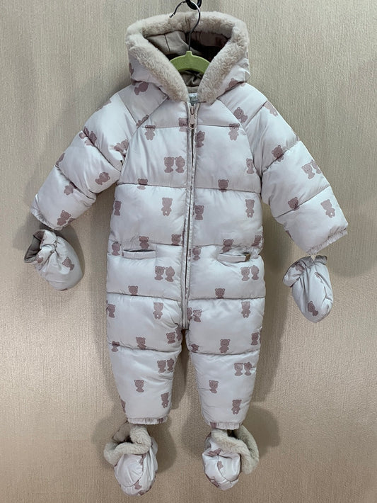 MAYORAL brown Bear Print Pramsuit / Snowsuit - 6-9 Months