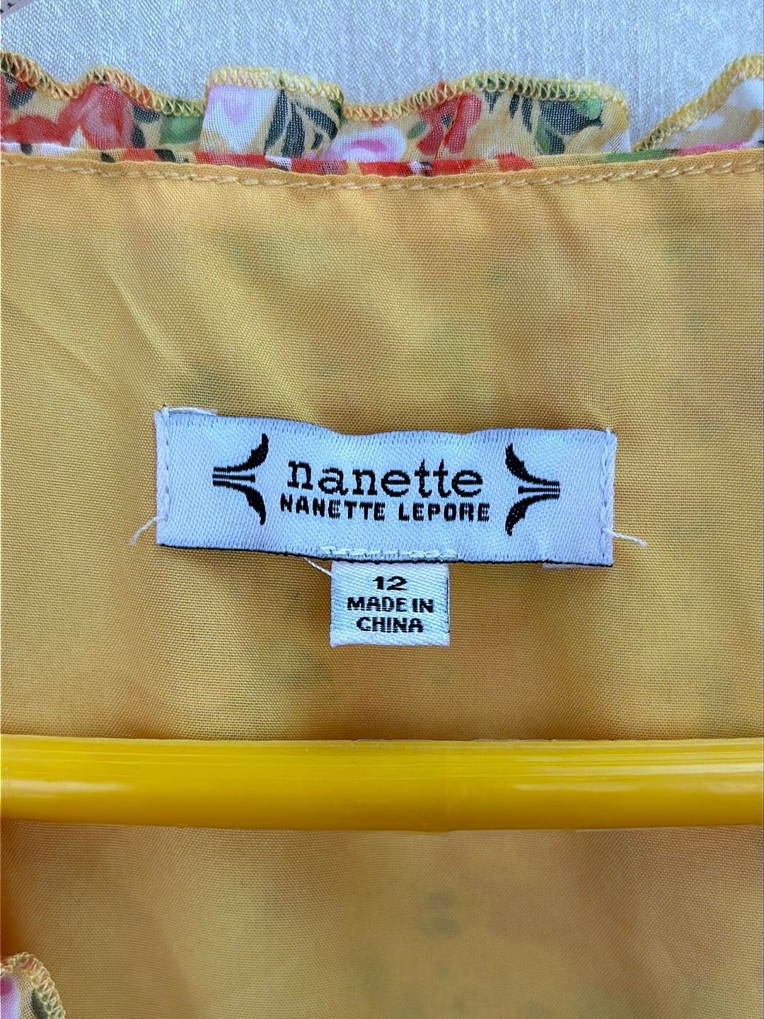 NWT - NANETTE LEPORE yellow orange Floral 3/4 Sleeve Midi Dress - 12