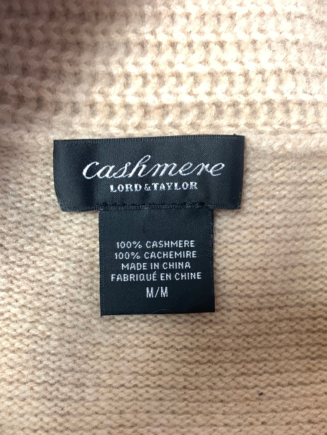 LORD & TAYLOR tan Cashmere Shawl Collar Boxy Short Sleeve Sweater - M