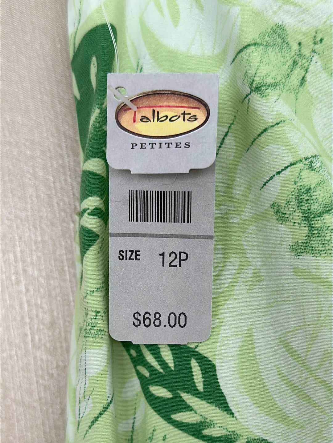 NWT - TALBOTS lime green Leaf Print Lightweight Stretch Cropped Pants - 12P