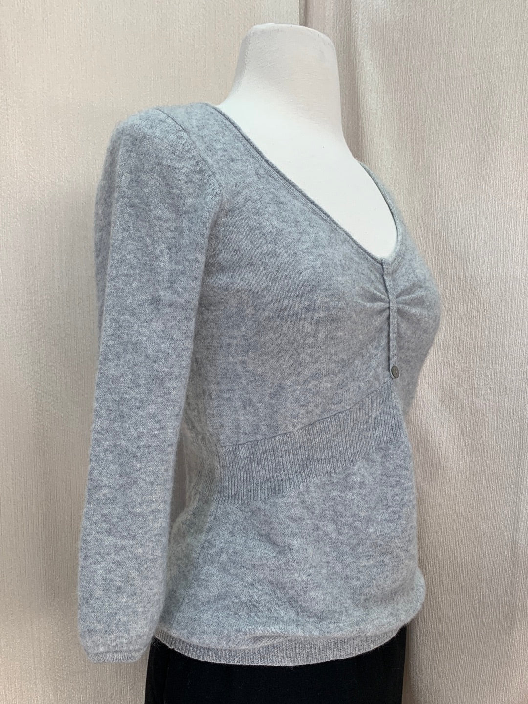 MARGARET O'LEARY heather grey Cashmere 3/4 Sleeve Sweater - S