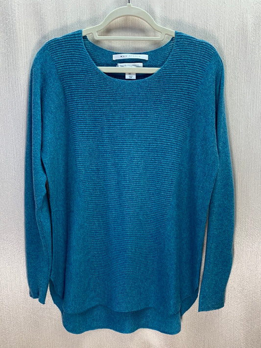 MAX STUDIO marled blue 100% 2 Ply Cashmere Long Sleeve Sweater - L