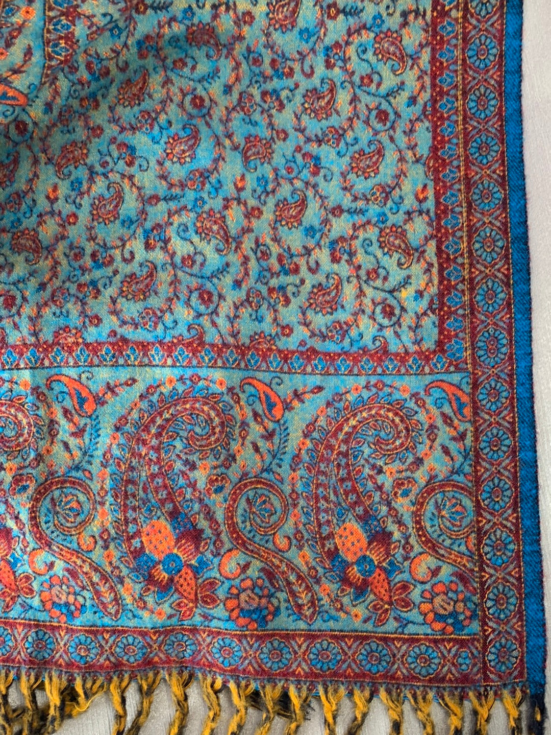 NWT - TIBET red blue Floral 100% Yak Wool Luxury Handloom Shawl - 37x79"