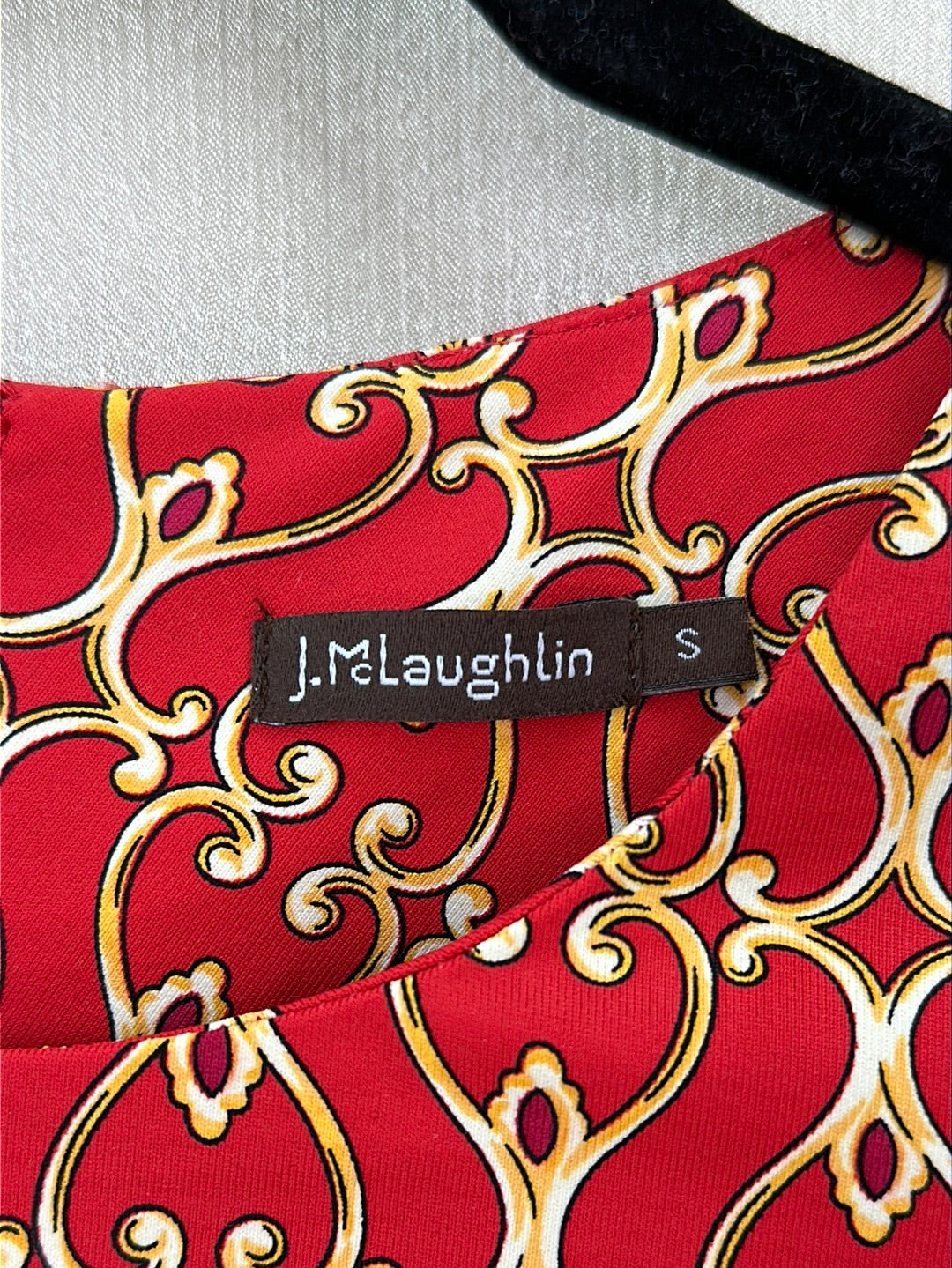 J. MCLAUGHLIN red gold print Catalina Cloth 3/4 Sleeve Sophia Dress - S