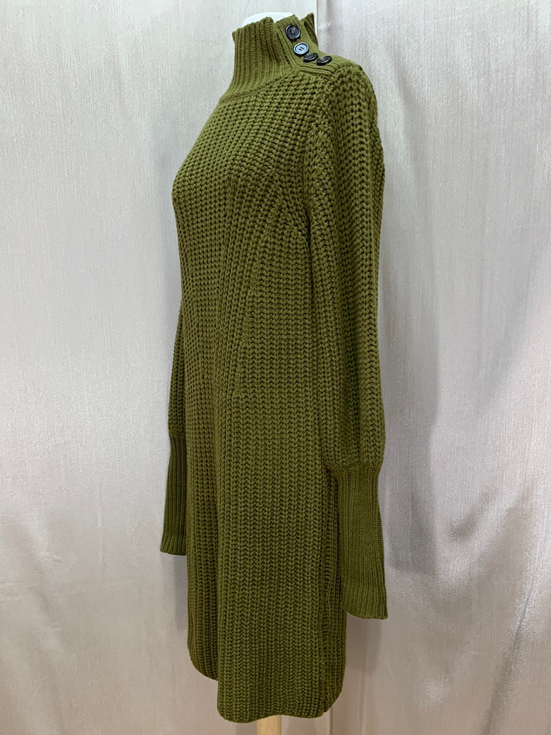 MOON RIVER ANTHROPOLOGIE olive green Puff Sleeve Midi Sweater Dress - S