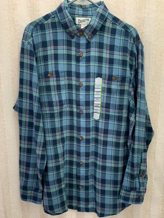 NWT - DULUTH blue plaid Free Swingin' Flannel Relaxed Fit Shirt - Large