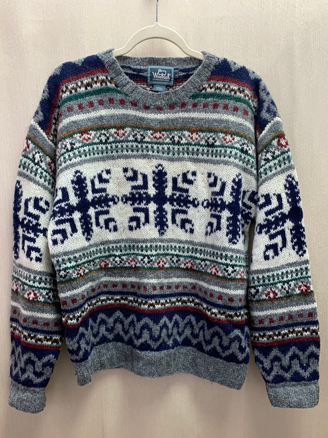 VINTAGE WOOLRICH multicolor HandKnit Wool Aztec Pullover Sweater L