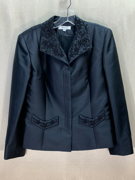 VTG - BIGIO COLLECTION black Silk Wool Beaded Blazer Skirt Suit - 12