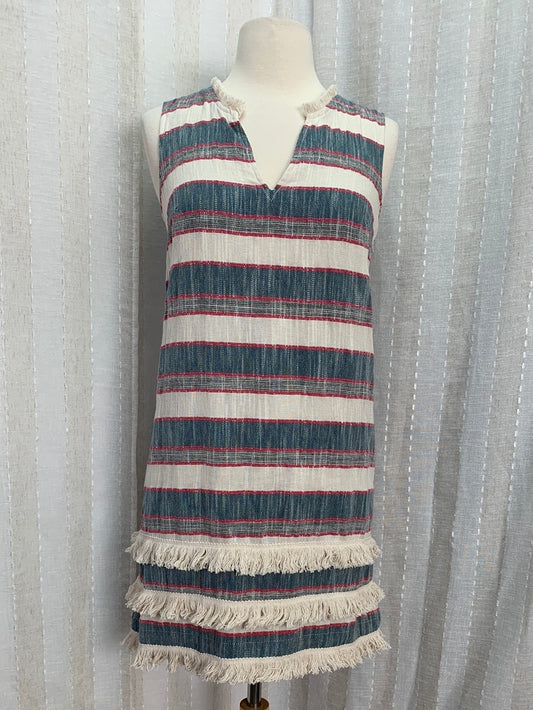 HOLDING HORSES ANTHROPOLOGY blue stripe Fringe Shift Dress - 0