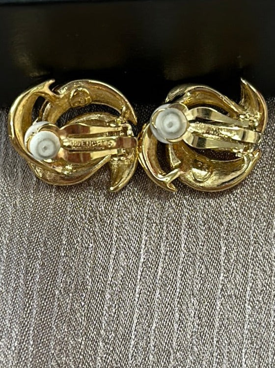 Vintage - GIVENCHY Signed gold tone Clip Earrings - W 3/4" H 7/8"