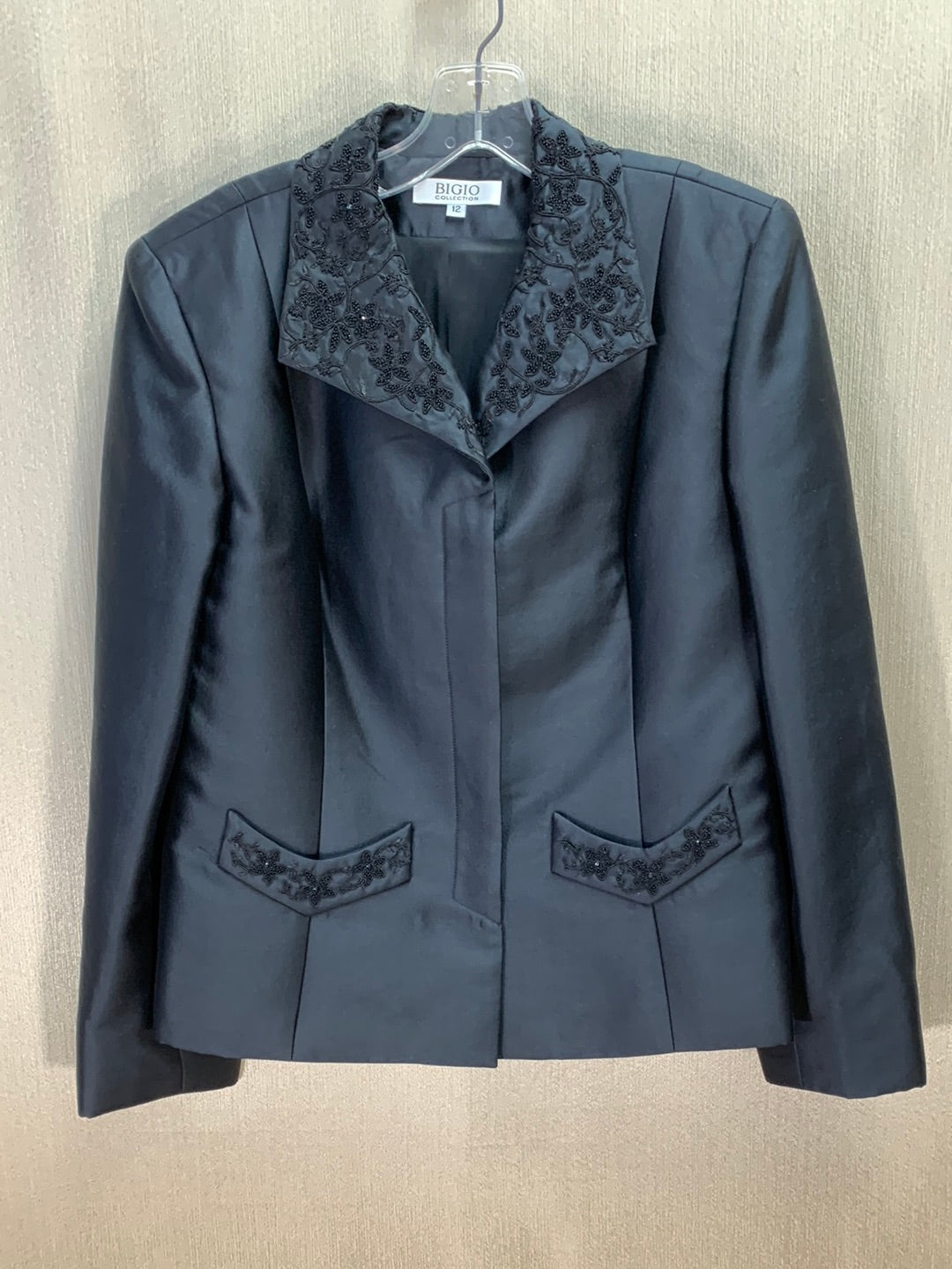 VTG - BIGIO COLLECTION black Silk Wool Beaded Blazer Skirt Suit - 12