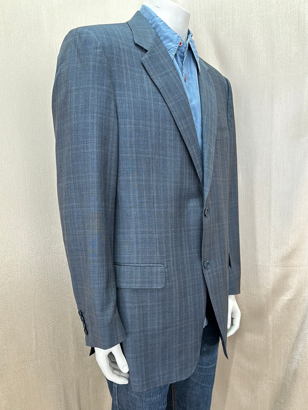 CANALI blue grey Pure Wool Plaid 2 Button Sport Coat Blazer - 54 / US 44L