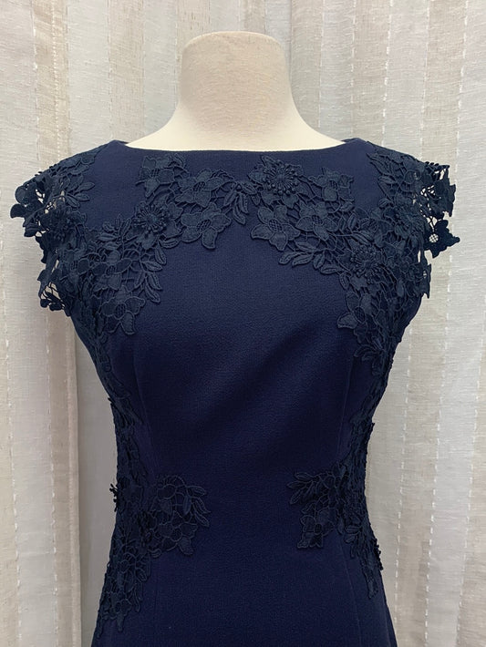 NWT - LELA ROSE navy Lace Trim Sleeveless Boatneck Sheath Dress - 4