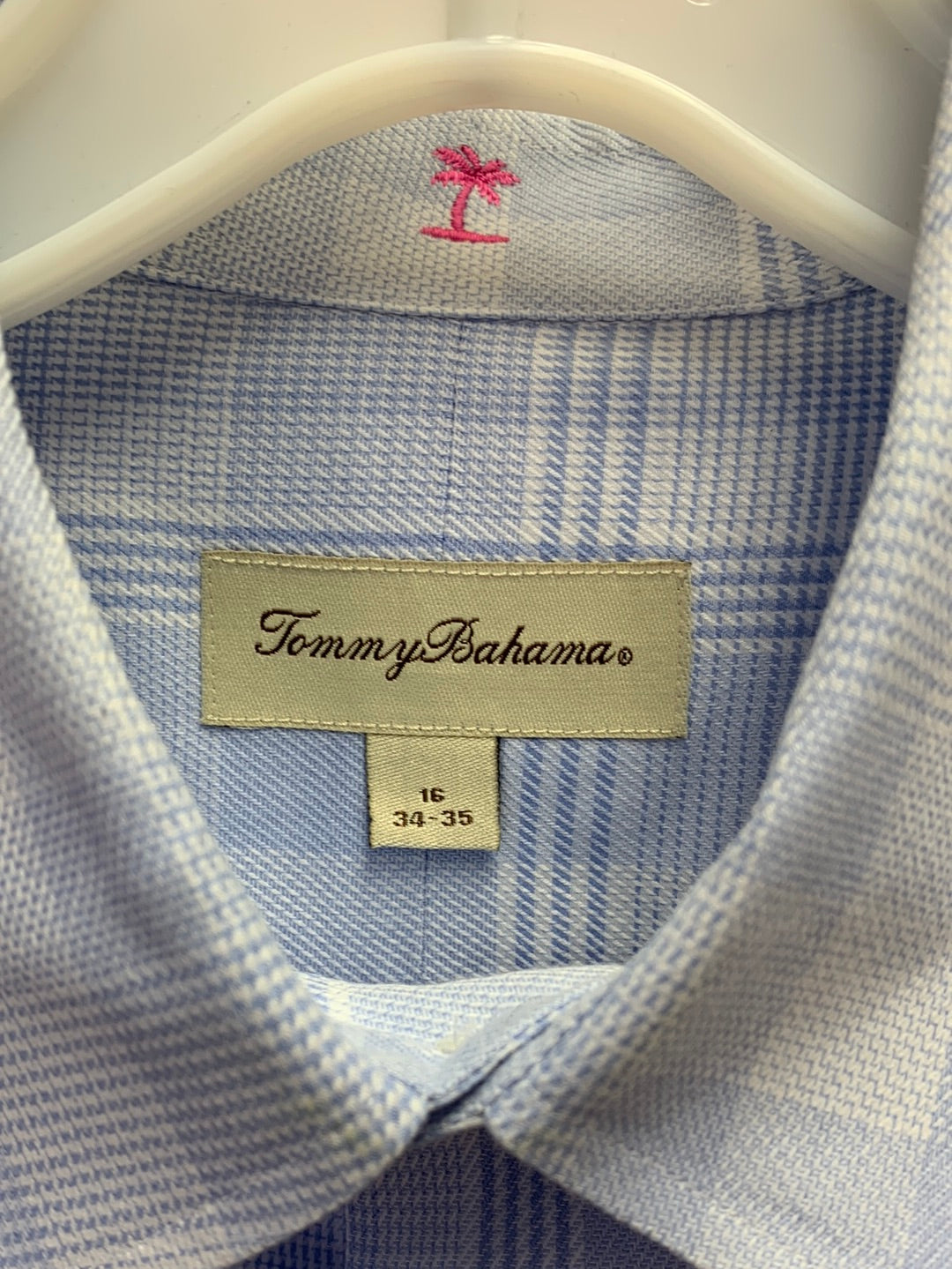 TOMMY BAHAMA blue white check Long Sleeve Button Up Shirt - 16 34-35