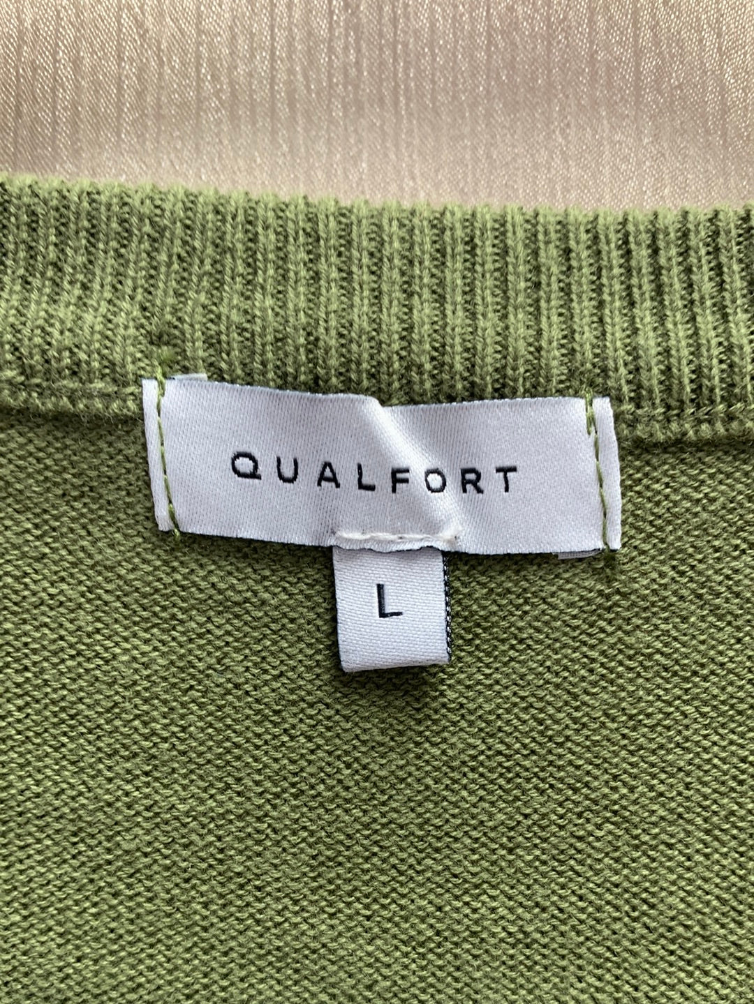 QUALFORT olive green 100% Cotton Lightweight V-Neck Sweater - L