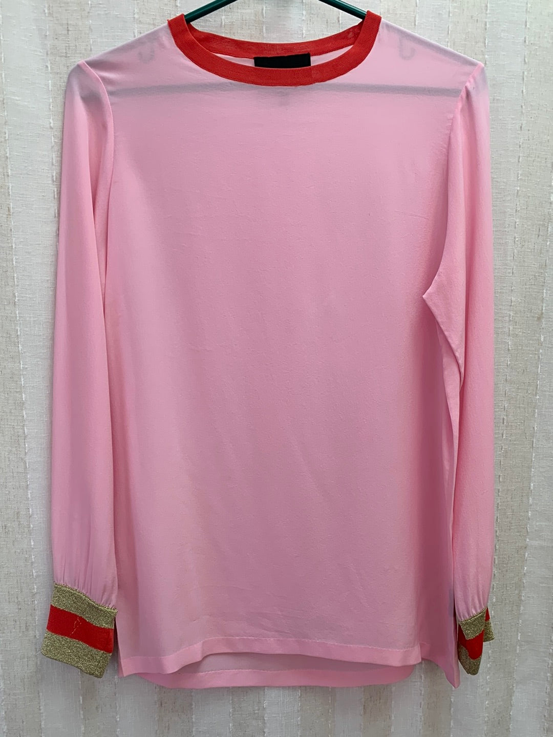 CYNTHIA ROWLEY pink orange gold Silk Long Sleeve Blouse - Small