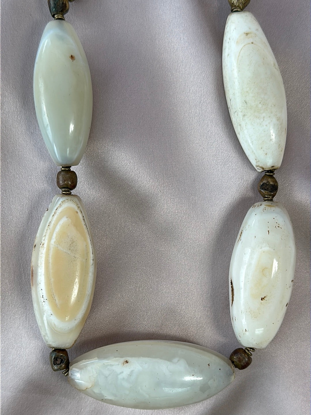 African White Agate Trade Bead Necklace - 20" | each beads 2" - 2.5"