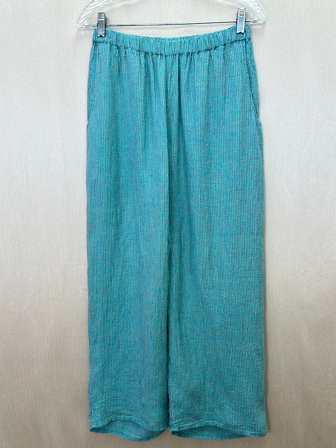 FLAX aqua stripe Linen Sleeveless Button Shirt & Pull On Pants Set - S