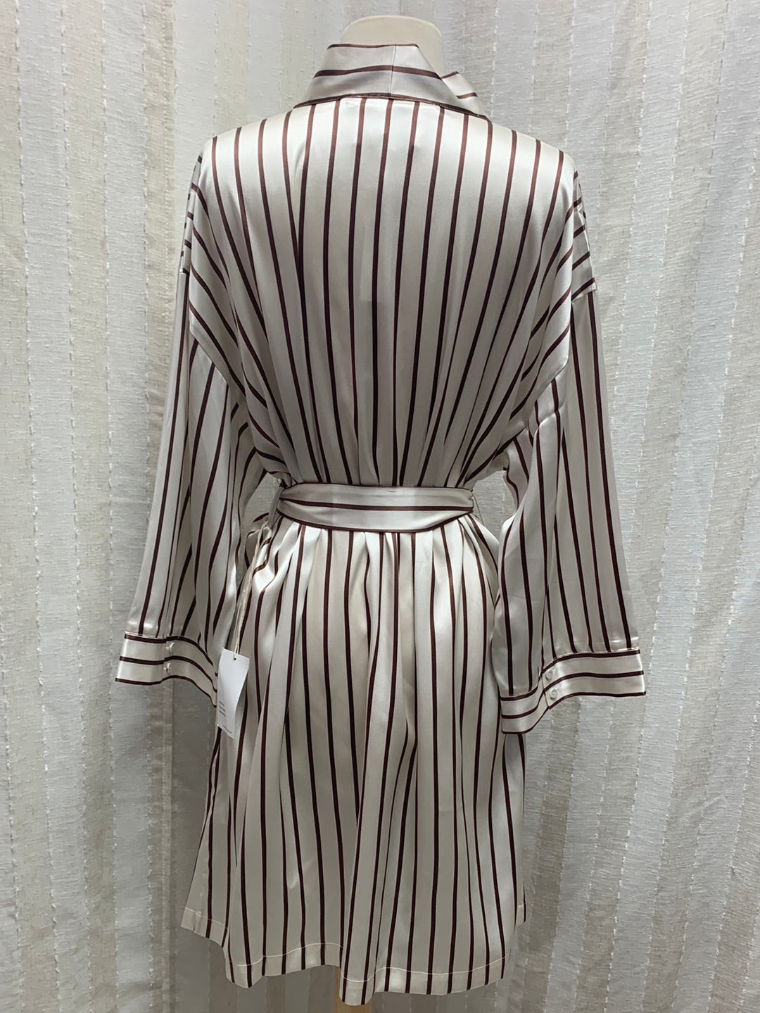 NWT - HAVEN WELL WITHIN brown stripe Washable Silk 3/4 Sleeve Robe - Medium