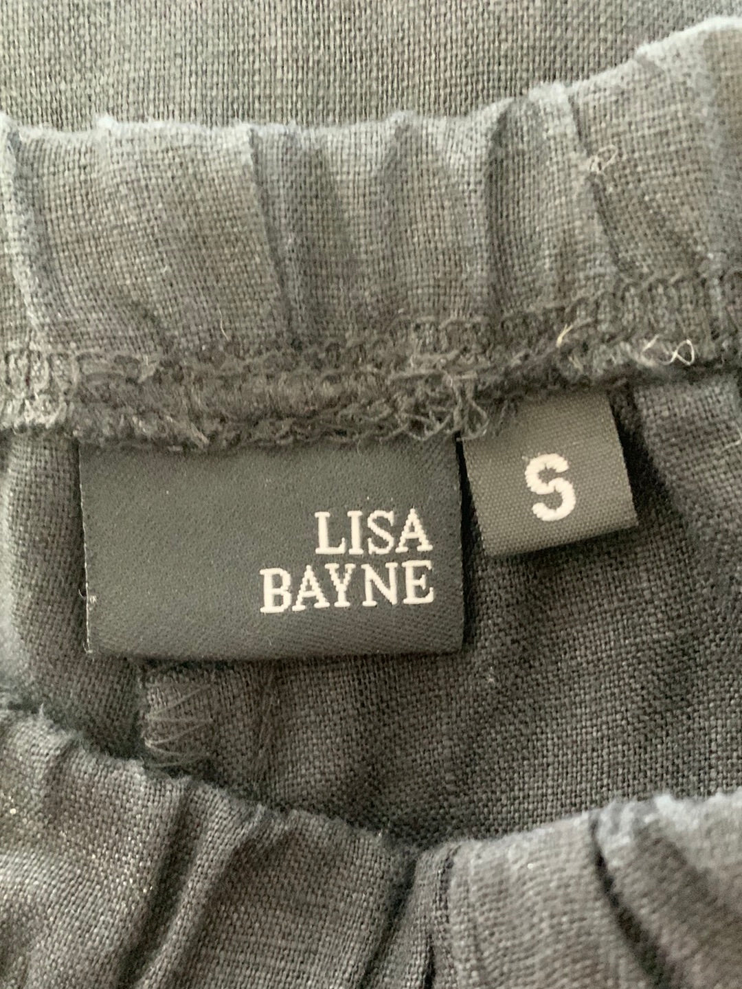 LISA BAYNE black Linen Wide Leg Pull On Lagenlook Crop Pants - S