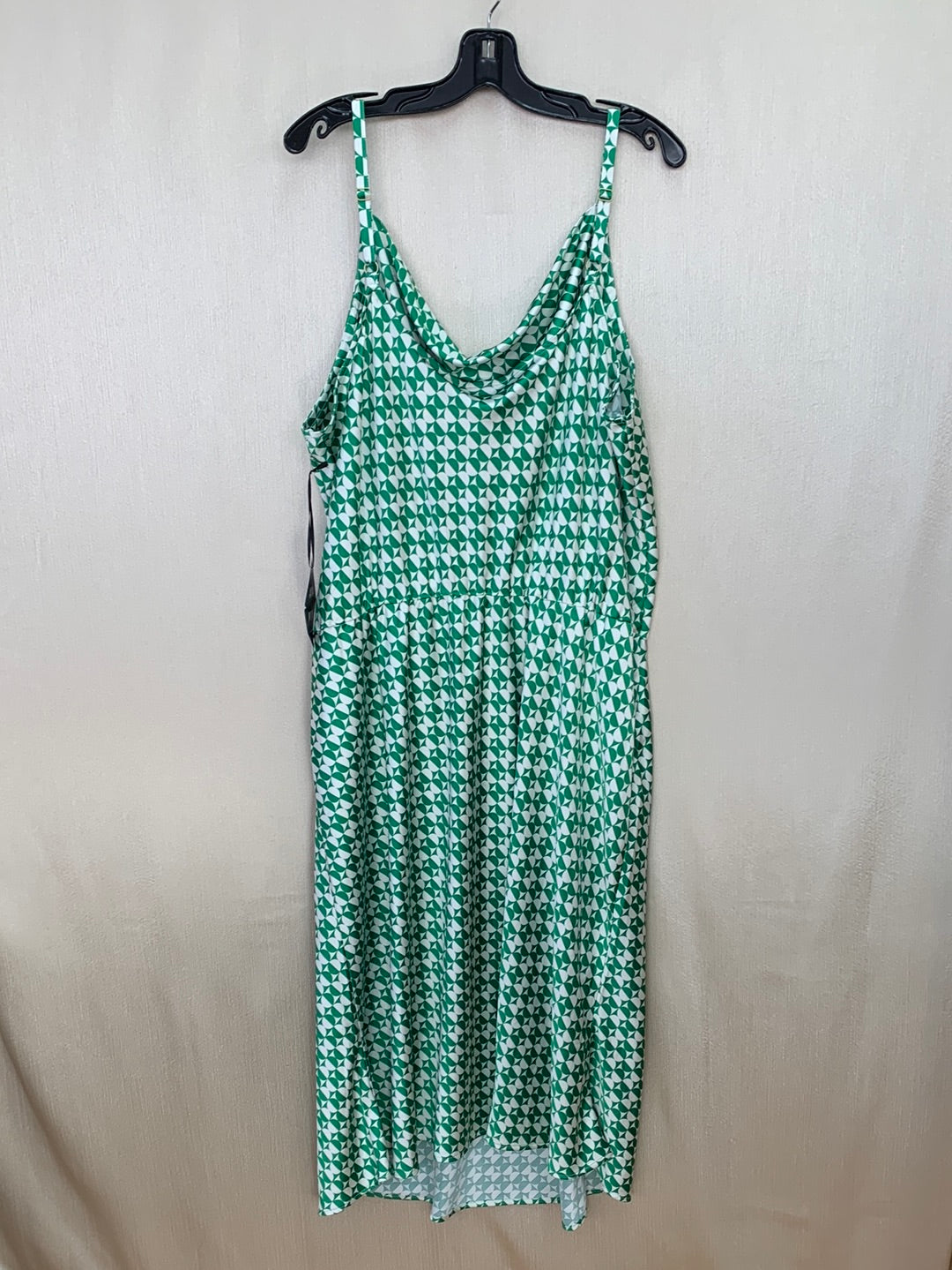 NWT - AVA & VIV green white Geometric Print Sleeveless Dress - 3X