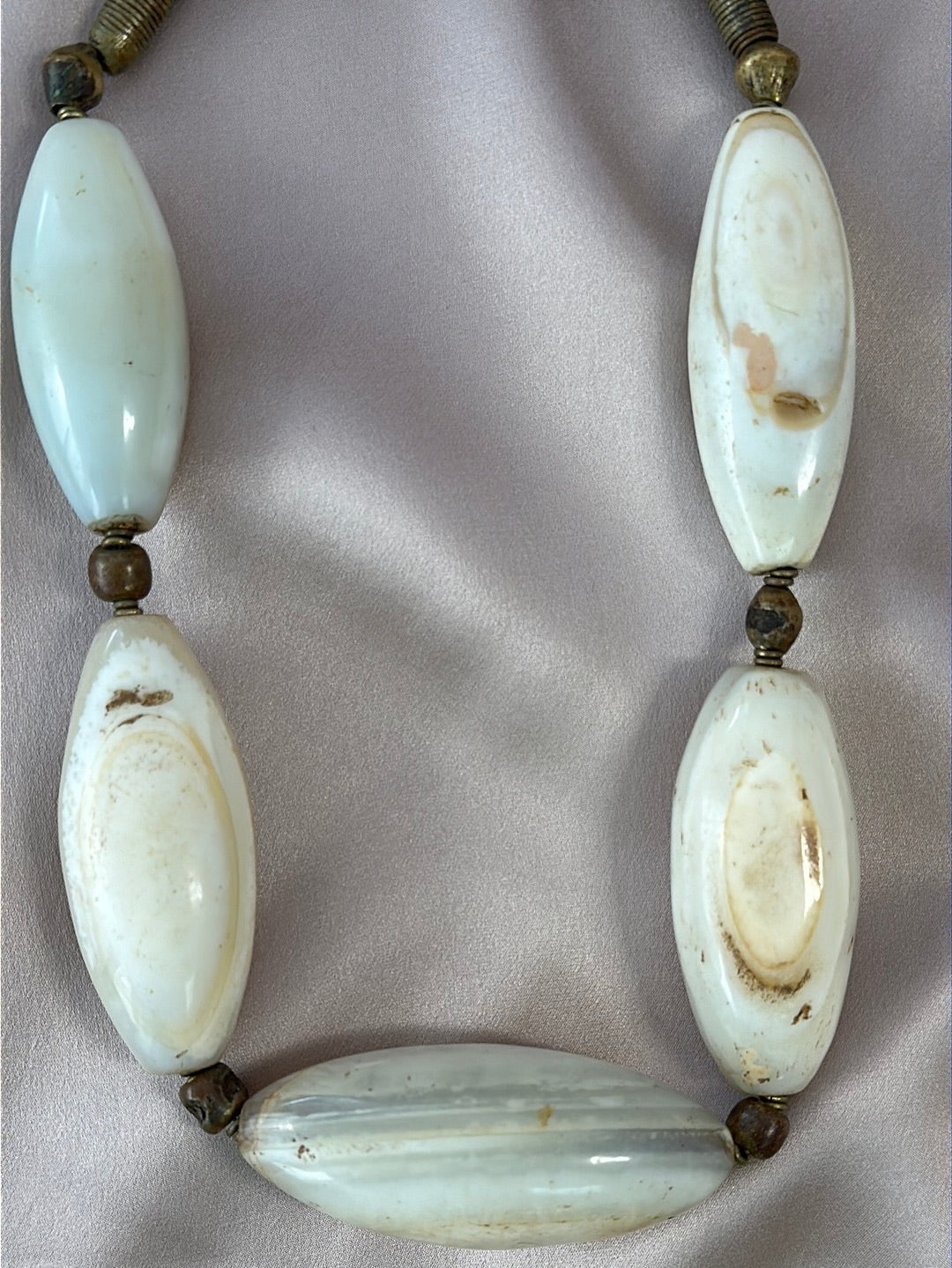 African White Agate Trade Bead Necklace - 20" | each beads 2" - 2.5"