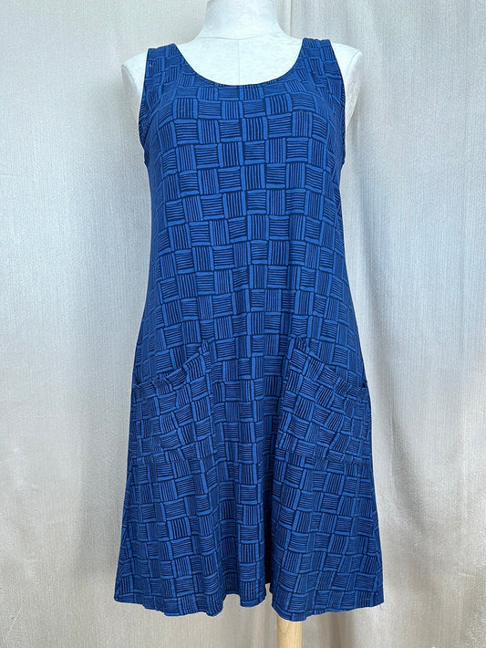 FRESH PRODUCE navy blue Down Under Print Drape Jersey Cotton Dress - L