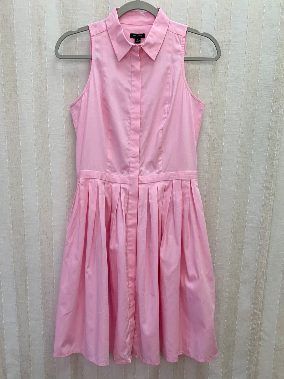 NWT - ANN TAYLOR pink Sleeveless Collar Pleated Button Shirt Dress - 0