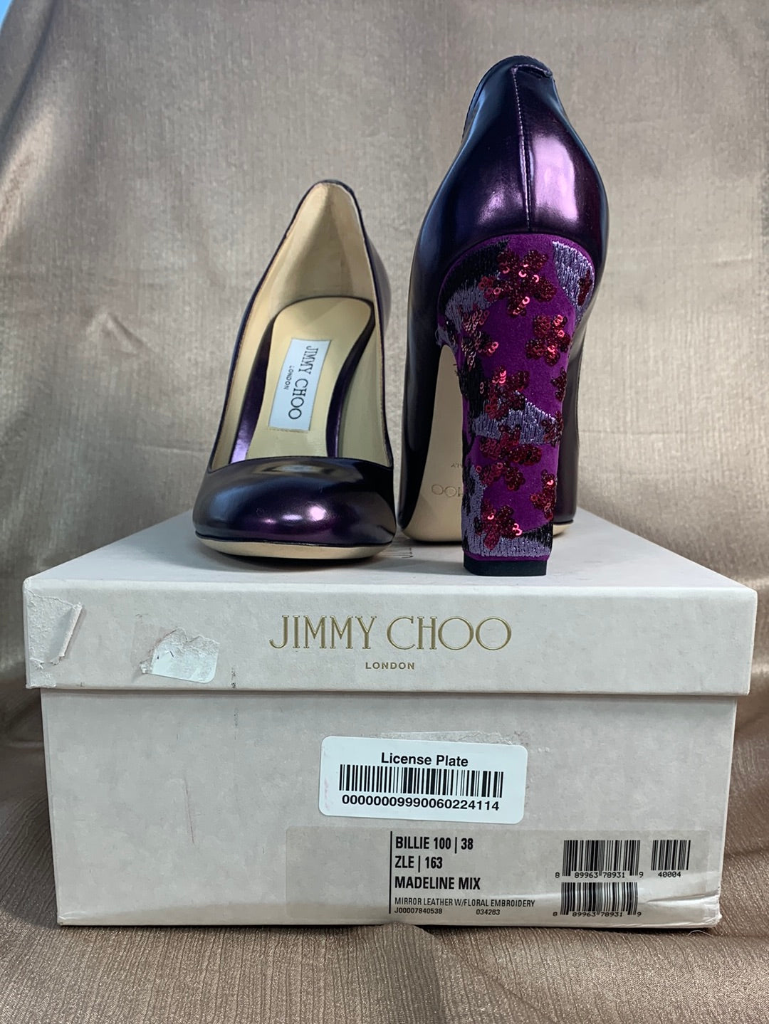 NIB - JIMMY CHOO purple Leather Floral Embroidered Pump - 38 | US 8