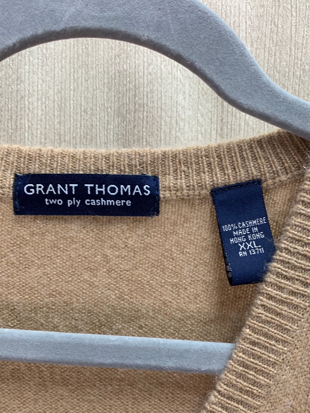 GRANT THOMAS tan 2-Ply Cashmere V-Neck Sweater Vest - XXL