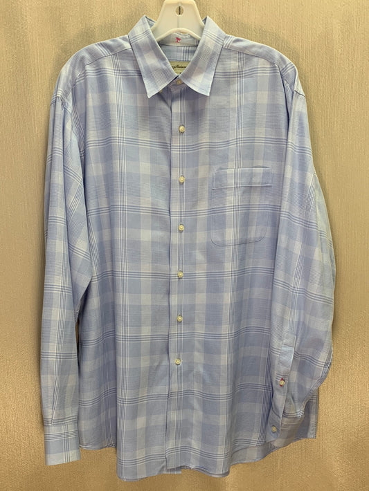 TOMMY BAHAMA blue white check Long Sleeve Button Up Shirt - 16 34-35