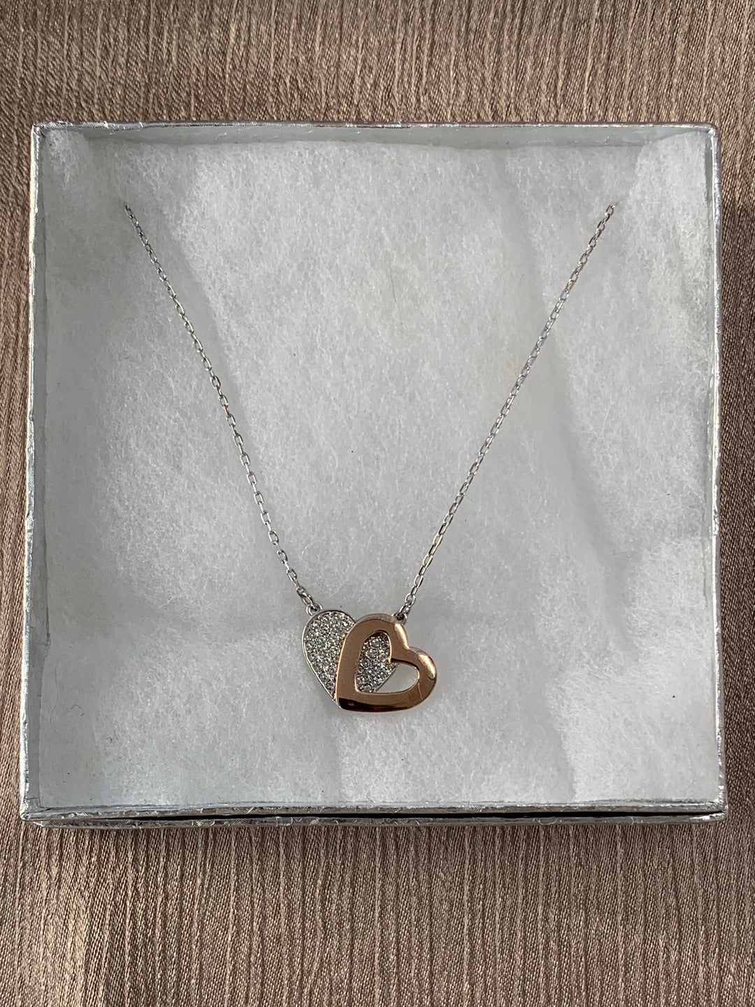 SWAROVSKI silver tone & gold tone Double Heart Necklace - 14.75" - 16.5"