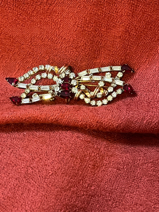 Vintage D'eri Rhinestone and Gold Filled Bow Brooch